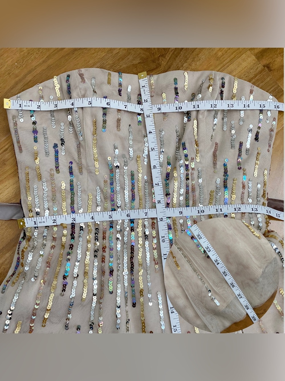BCBGMAXAZRIA Sequin Tulle Midi Dress Taupe Brown Velvet Formal Events Wedding S - Picture 9 of 10